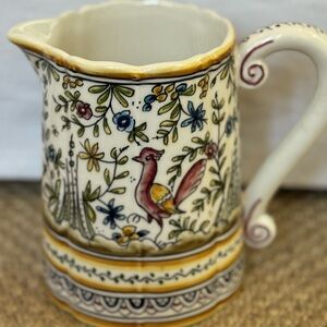 Coimbra Ceramic Pitcher. Floral Ceramic with Bird Design. Signed. NWOT